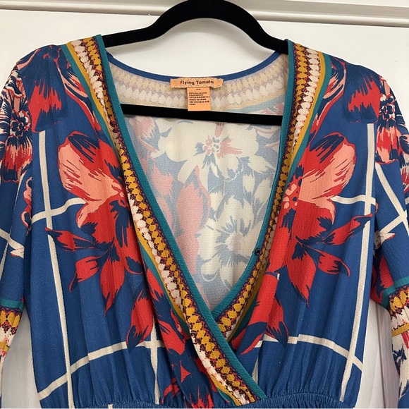 Floral V-Neck Maxi Dress - Blue and Red - Picture 3 of 12